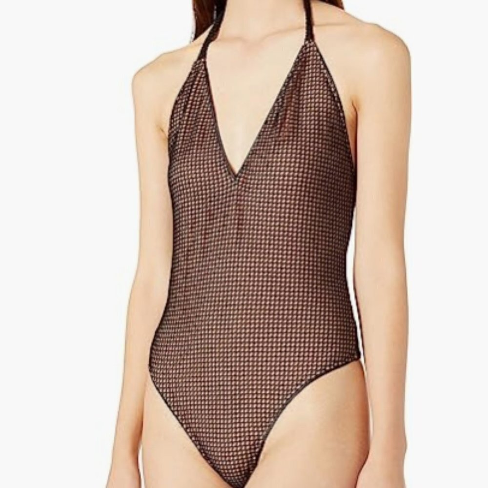 COSMOPOLITAN by Dress the Population Women's Brigette Plunging Halter Bodysuit
